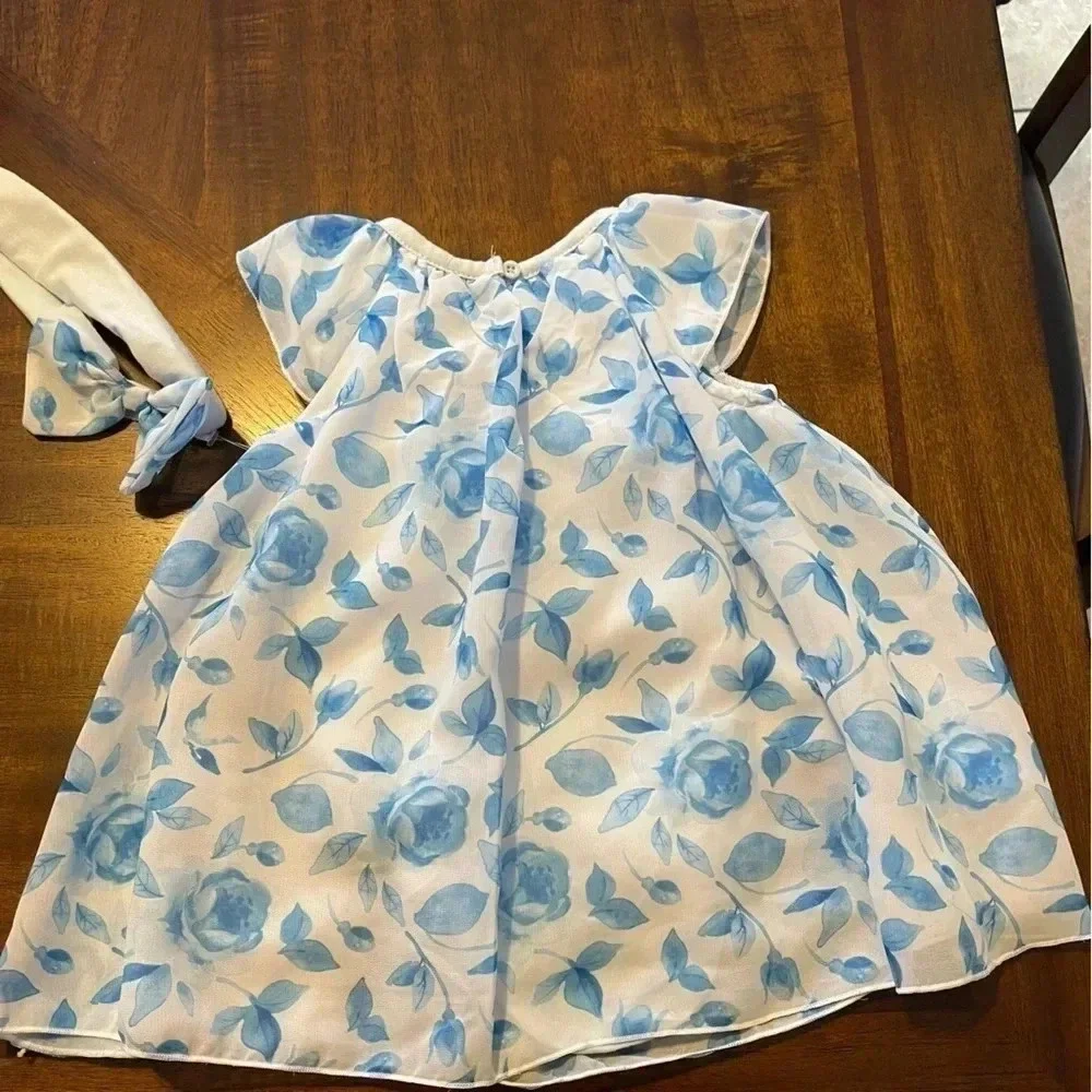 BABY Starters Blue Rose Dress with Headband - Picture 5 of 6